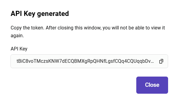 API key generated