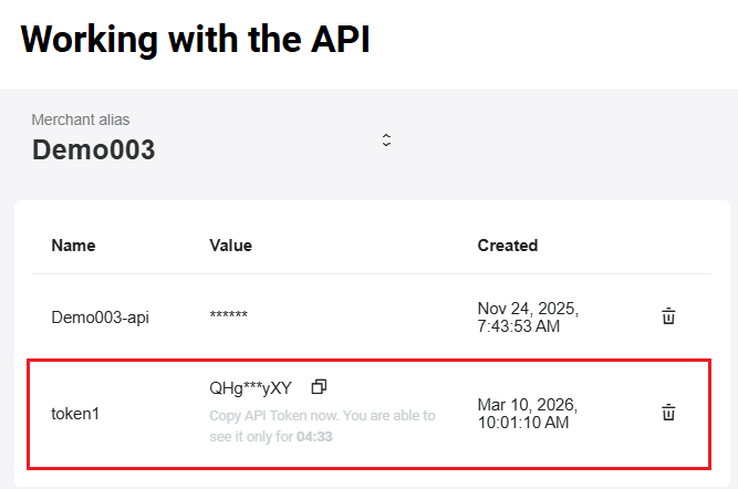 Displaying new token