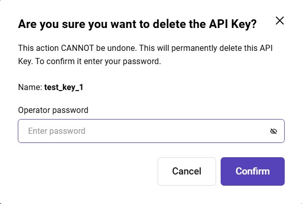 Confirm deletion of API key
