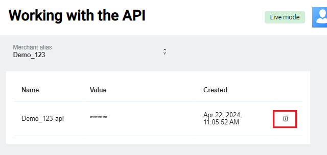 Delete API token
